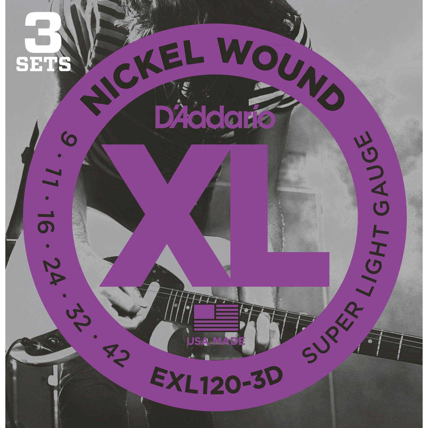 DAddario EXL120-3D Nickel Wound Electric Guitar Strings - Super Light 9-42 (3-Pack)