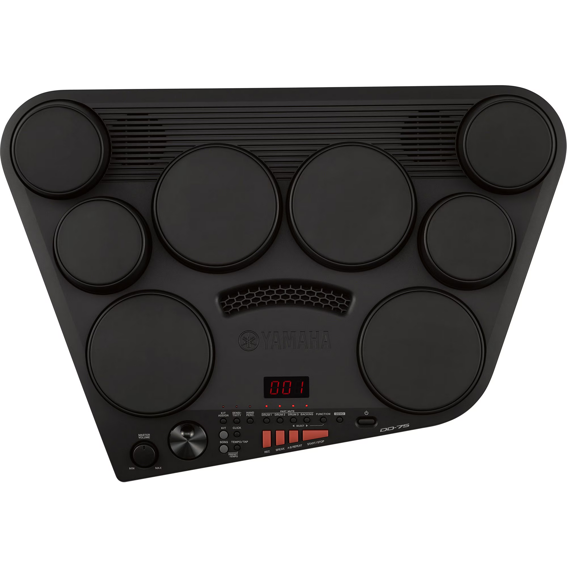Yamaha DD-75 Black electronic drum pad with digital display on a white background