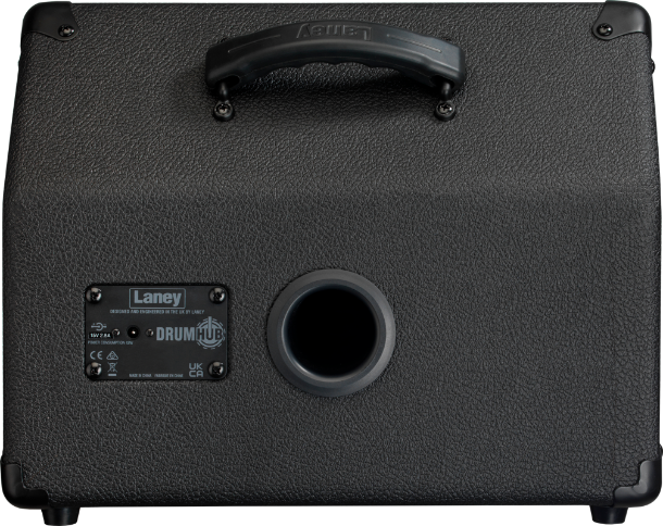 Laney DH40 Personal Drum Monitor rear view showing handle, port, and control panel for enhanced audio performance.
