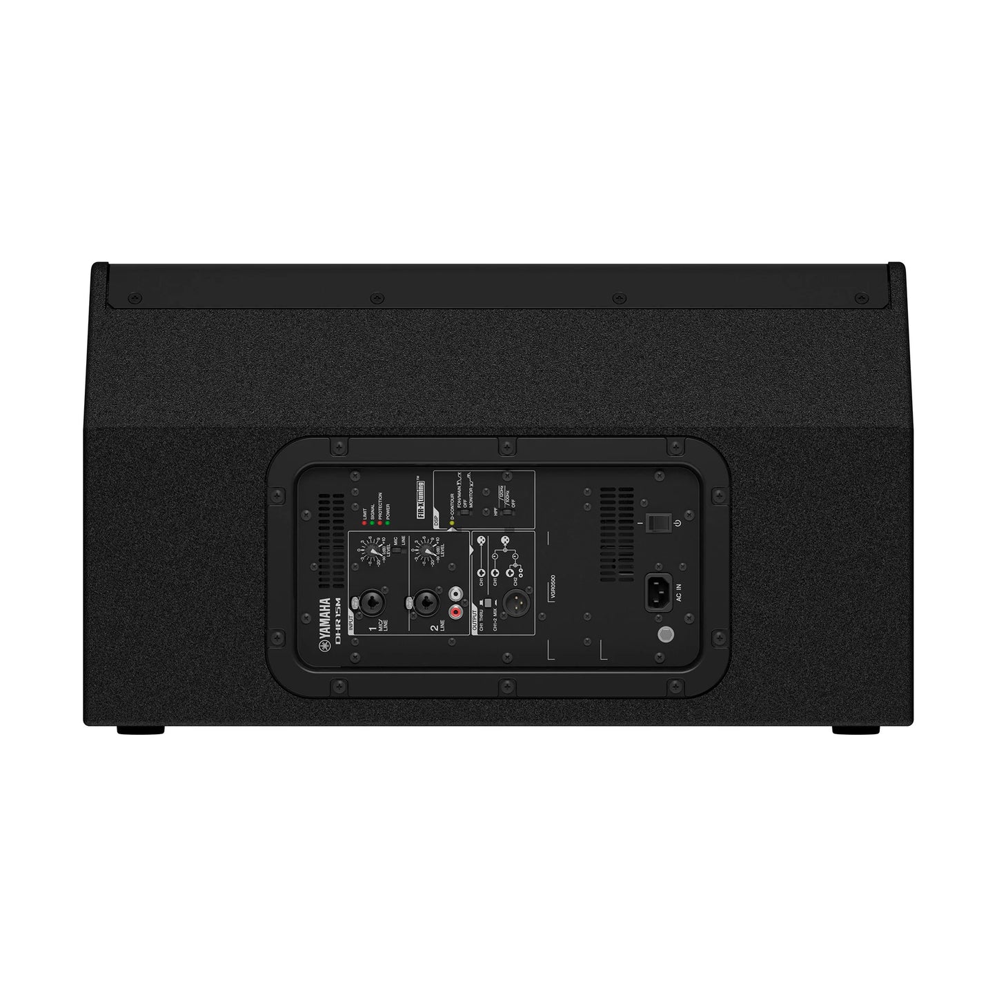 Yamaha DHR12M Black audio equipment with visible branding on a white background