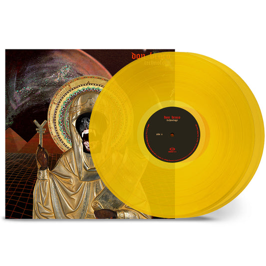 Don Broco - Technology Yellow vinyl record with a detailed cover featuring a person in a gold outfit.