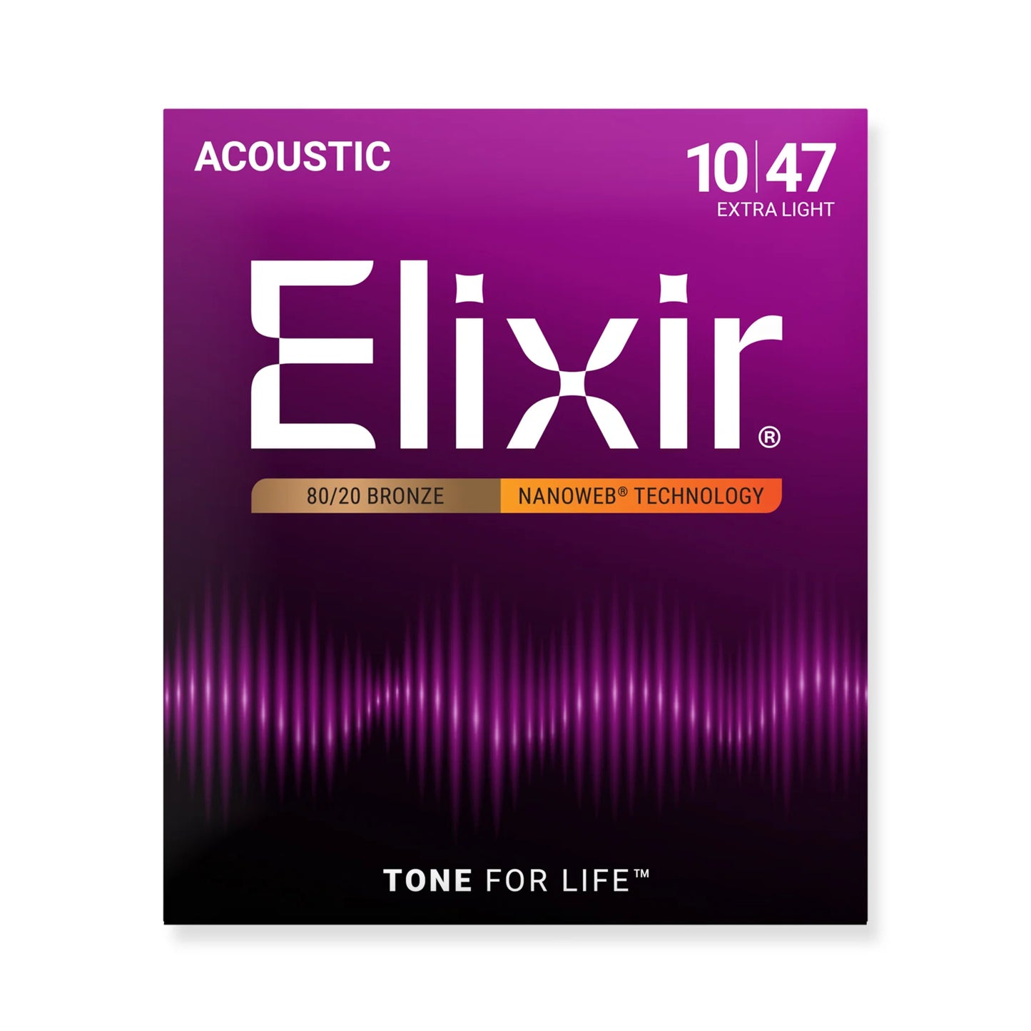 Elixir 11002 Elixir acoustic guitar string set packaging with purple and black design