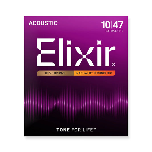 Elixir 11002 Elixir acoustic guitar string set packaging with purple and black design