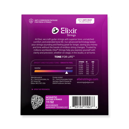 Elixir 11027 Elixir Strings packaging with brand information and specifications on a white background