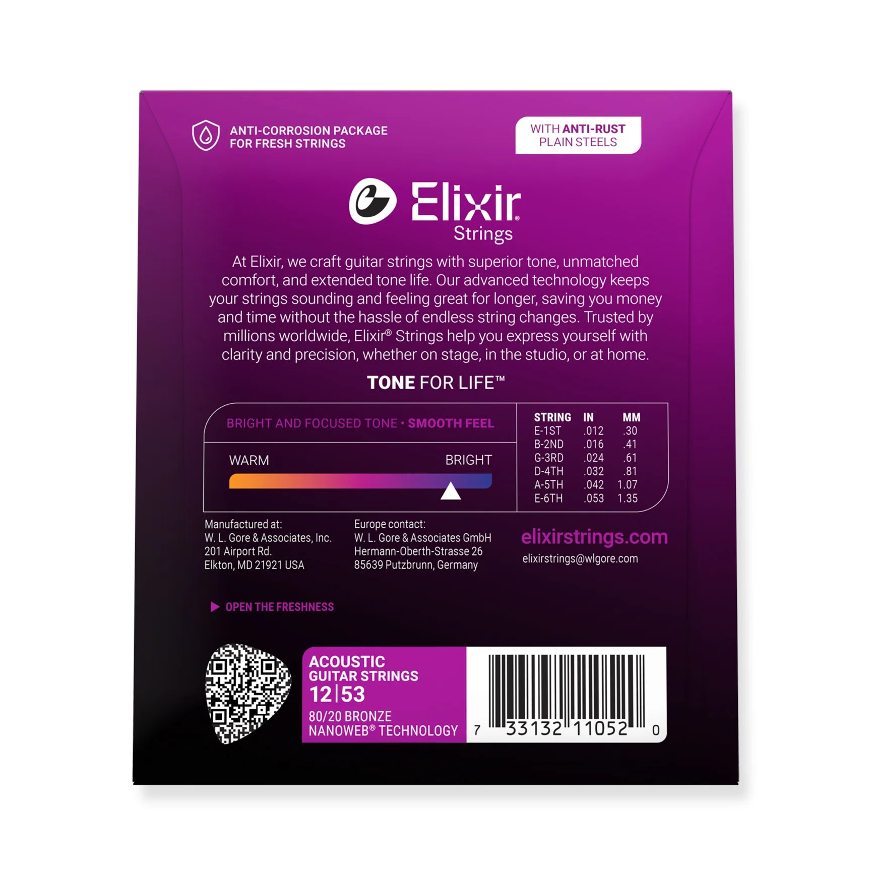 Elixir 11052 Elixir Strings packaging with purple and black design on a white background