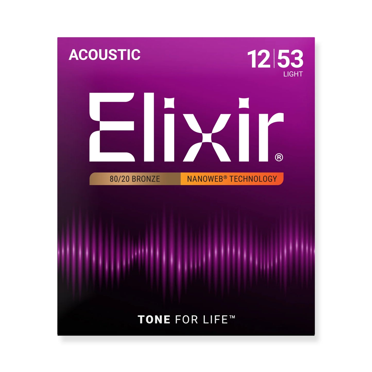 Elixir 11052 Elixir acoustic guitar string set packaging with purple and black design