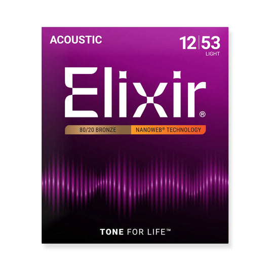 Elixir 11052 Elixir acoustic guitar string set packaging with purple and black design