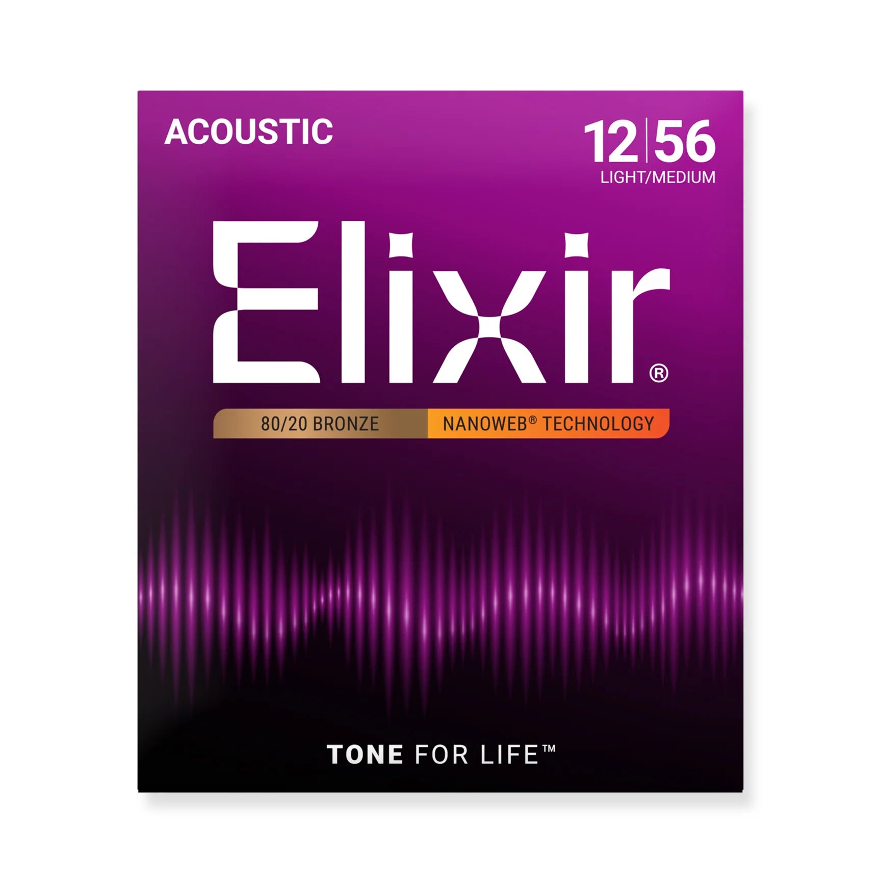 Elixir 11077 Elixir acoustic guitar string set packaging with purple and black design