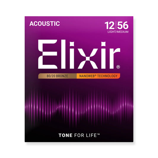 Elixir 11077 Elixir acoustic guitar string set packaging with purple and black design