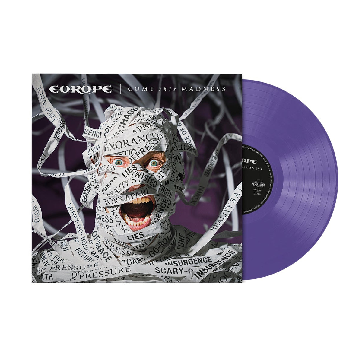 Europe - Come This Madness (Purple) Vinyl Vinyl record with a stylized cover featuring a face and text, on a white background.