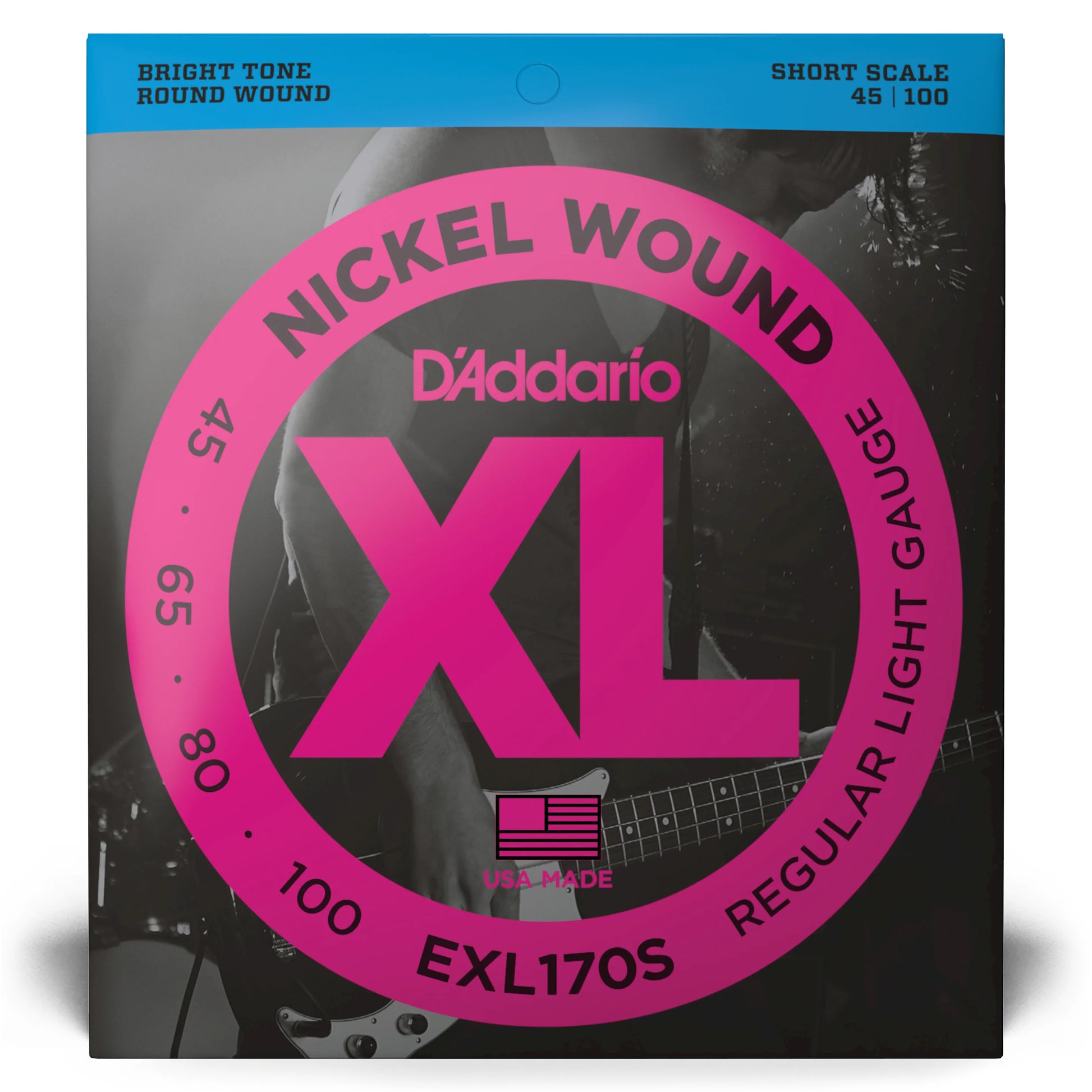DAddario EXL170S Nickel Short Scale Bass Guitar Strings 45-100 Regular Light