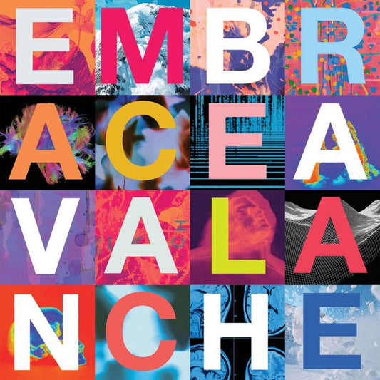 Embrace - Avalanche (Limited Edition Turquoise) Vinyl Album cover with colorful text 'EMBRACE AVALANCHE' on a multicolored background