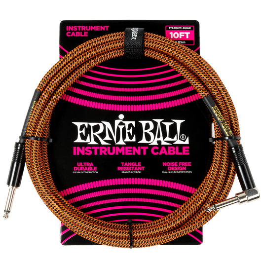Ernie Ball 10' Braided Cable Straight / Angle - Pumpkin Pie