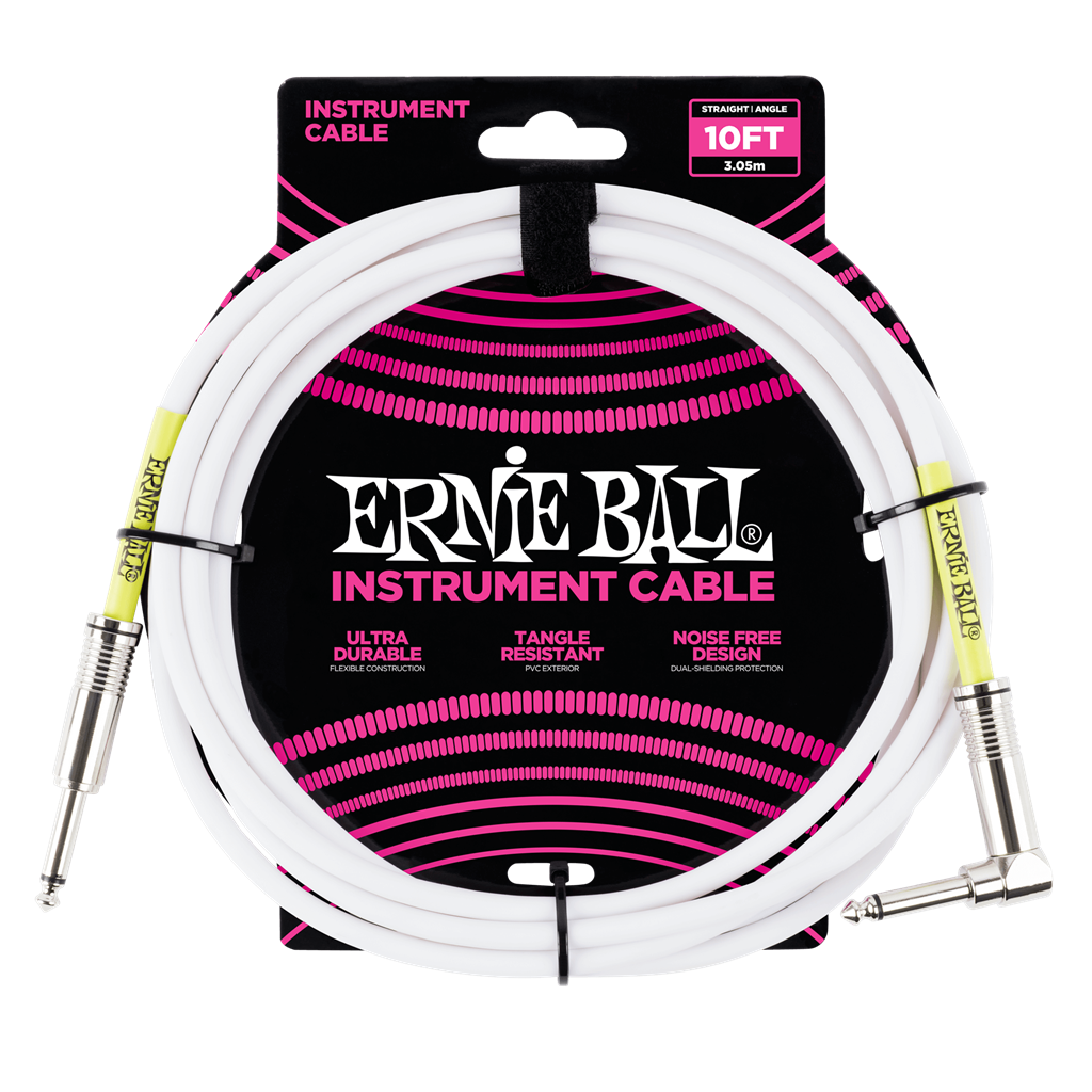 Ernie Ball 10ft Instrument Cable Angled - White
