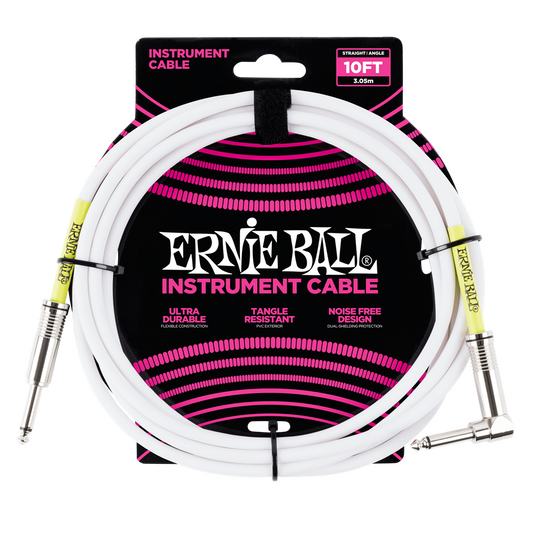 Ernie Ball 10ft Instrument Cable Angled - White