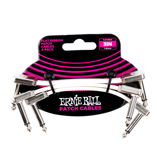 Ernie Ball 3 Inch Flat Ribbon Patch Cable - White (3 Pack)
