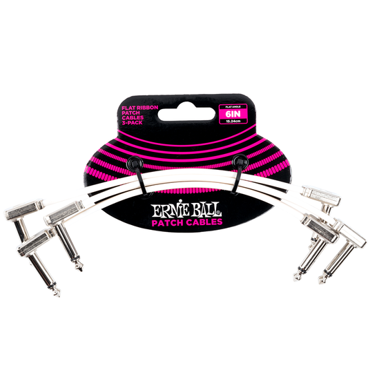 Ernie Ball 6 Inch Flat Ribbon Patch Cable - White (3 Pack)