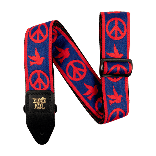 Ernie Ball Jacquard Strap - Red & Blue Peace Love Dove