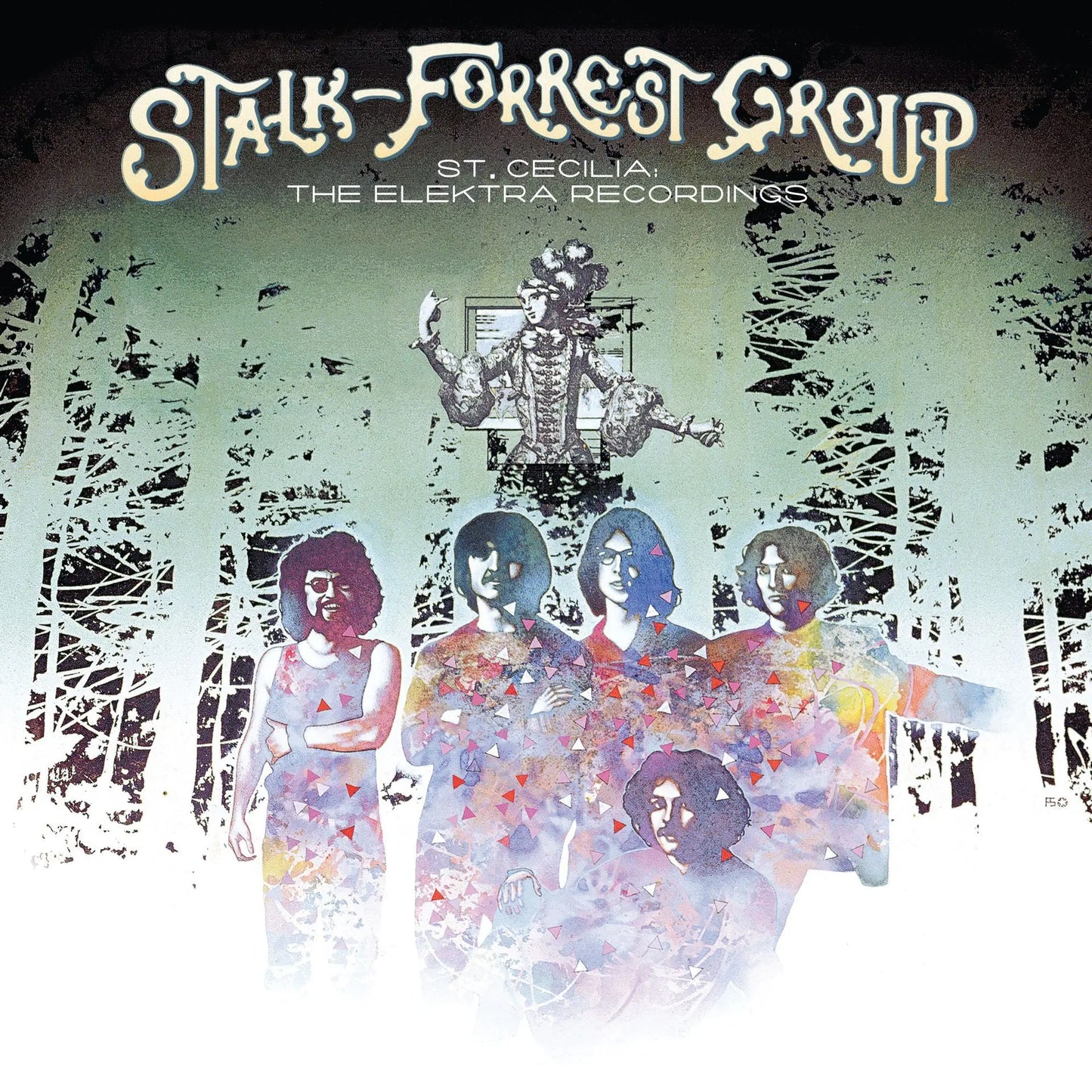 Stalk-Forrest Group - St. Cecilia - The Elektra Recordings (Light Blue) Vinyl RSD26 Album cover of 'Stalk-Forest Group' featuring a stylized illustration of people and abstract designs.