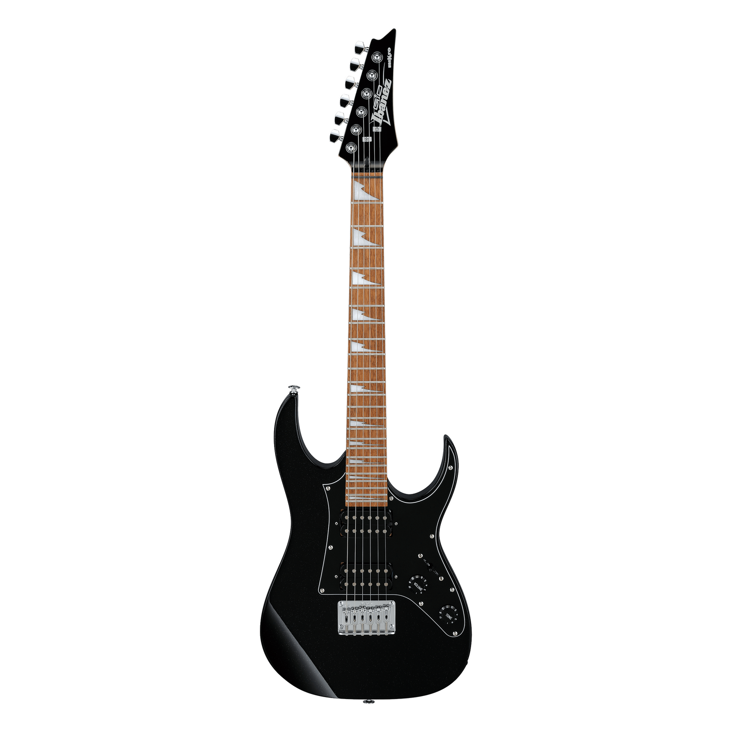 Ibanez GRGM21-BKN Black electric guitar with a white background
