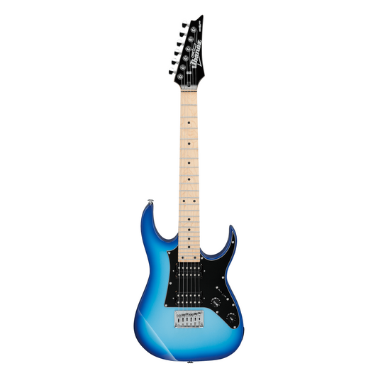 Ibanez GRGM21M with a Blue finish and Maple fretboard on a White Background