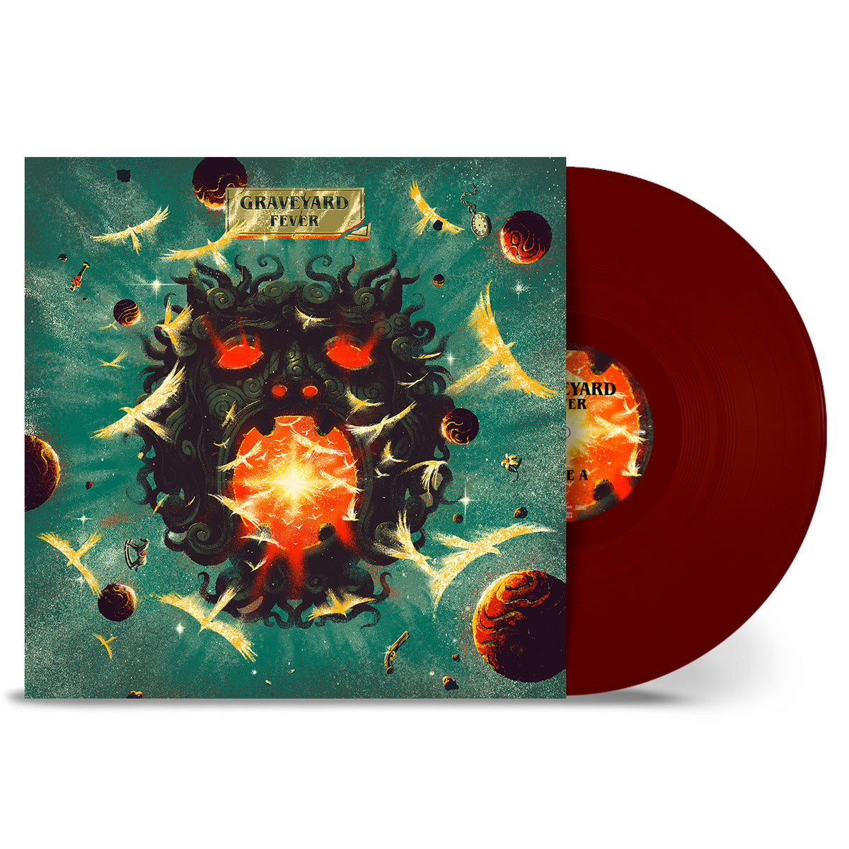 Graveyard - Fever (Oxblood) Vinyl Gravelyard - 'Toxic' vinyl record album with a dark teal illustrated cover and a translucent dark red vinyl disc partially visible behind the sleeve.