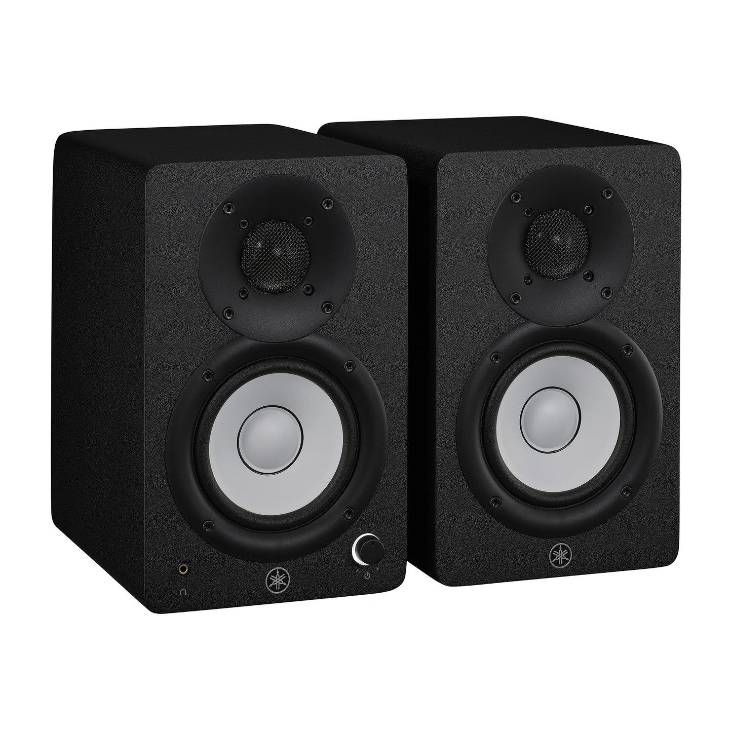 Yamaha HS4 Pair of black studio monitors on a white background
