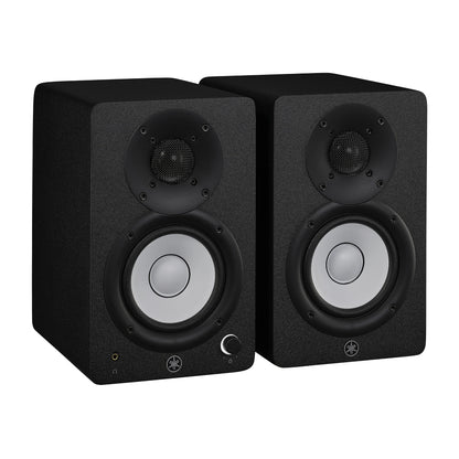 Yamaha HS4 Pair of black studio monitors on a white background