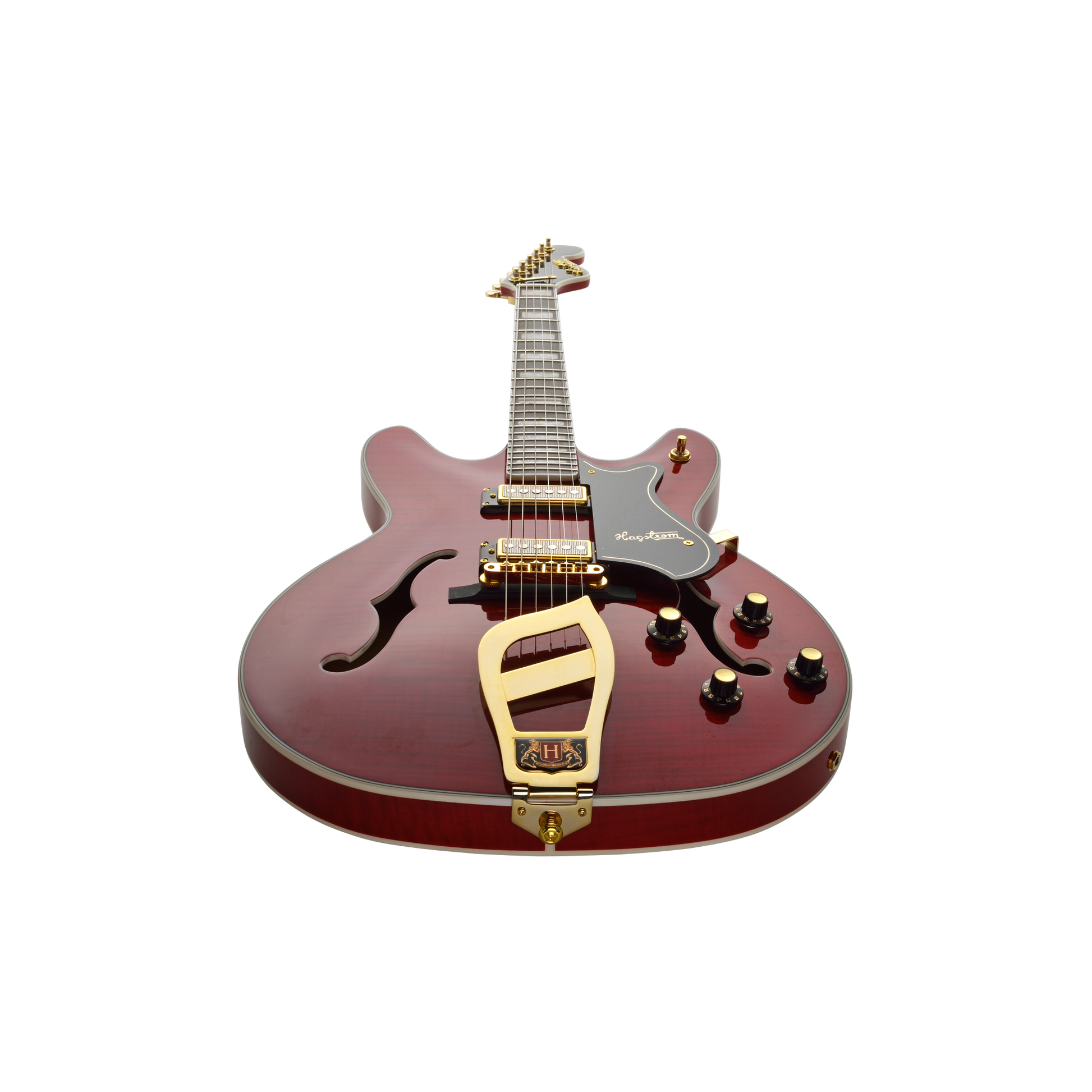 Hagstrom Viking Electric Guitar - Wild Cherry Transparent ANGLED