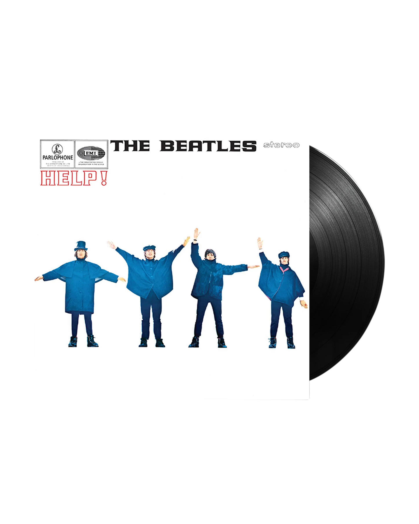 The Beatles - Help! Vinyl The Beatles 'Help!' vinyl record album cover shown with part of the black record visible on the right, on a plain white background.