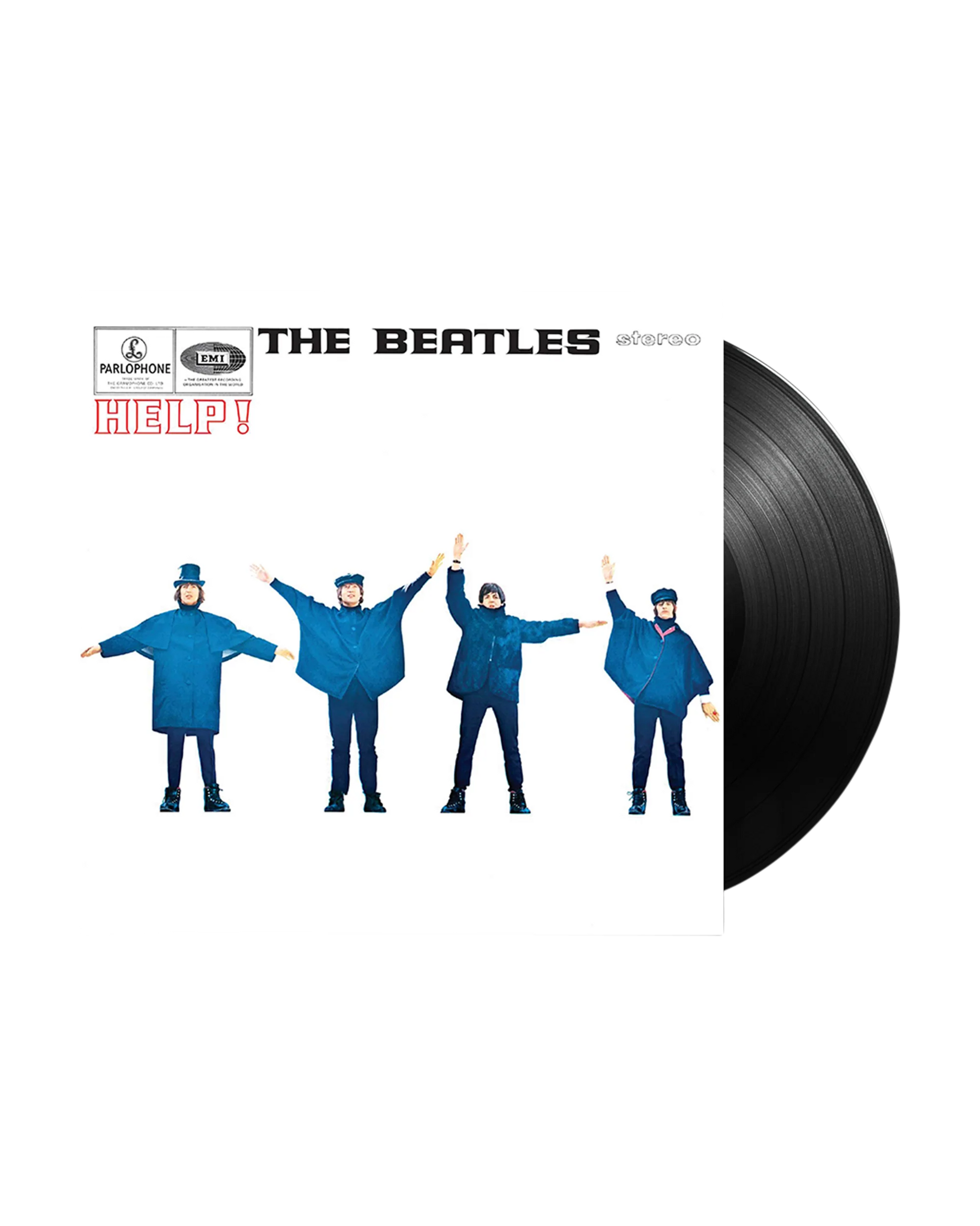 The Beatles - Help! Vinyl The Beatles 'Help!' vinyl record album cover shown with part of the black record visible on the right, on a plain white background.