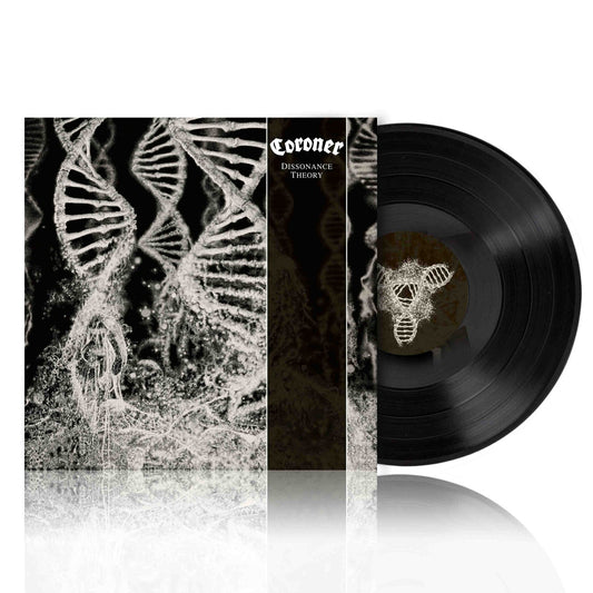 Coroner - Dissonance Theory Vinyl record with cover featuring a DNA double helix design on a white background