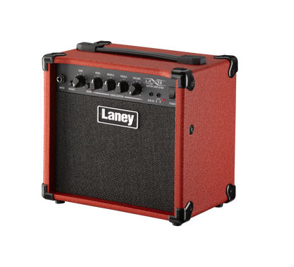 Laney LX15-RED Red Laney guitar amplifier on a white background