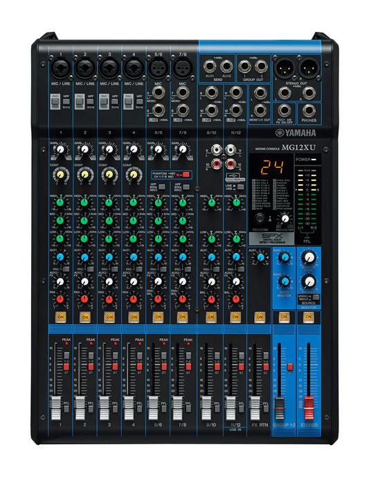 Yamaha MG12XU audio mixer on a white background