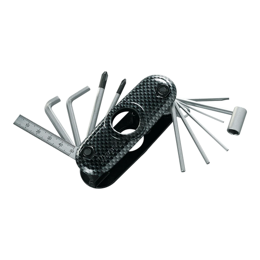 Ibanez MTZ11-CFP Multitool with various tools including a ruler on a white background