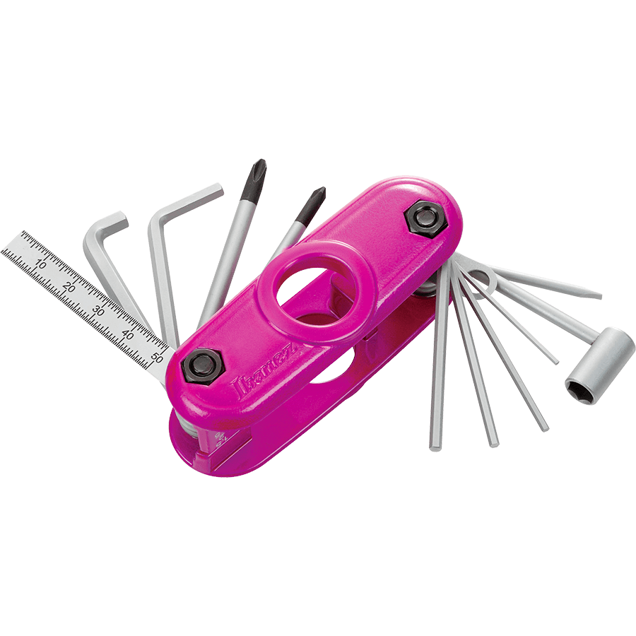Ibanez MTZ11-MPK Pink multi-tool with various components on a white background