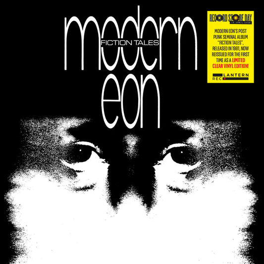 Modern Eon - Fiction Tales (Clear) Vinyl RSD26 Album cover with a cat's face and text 'Modern Eon Fiction Tales' on a black background.