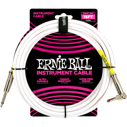 Ernie Ball 15ft PVC Instrument Cable Angled - White