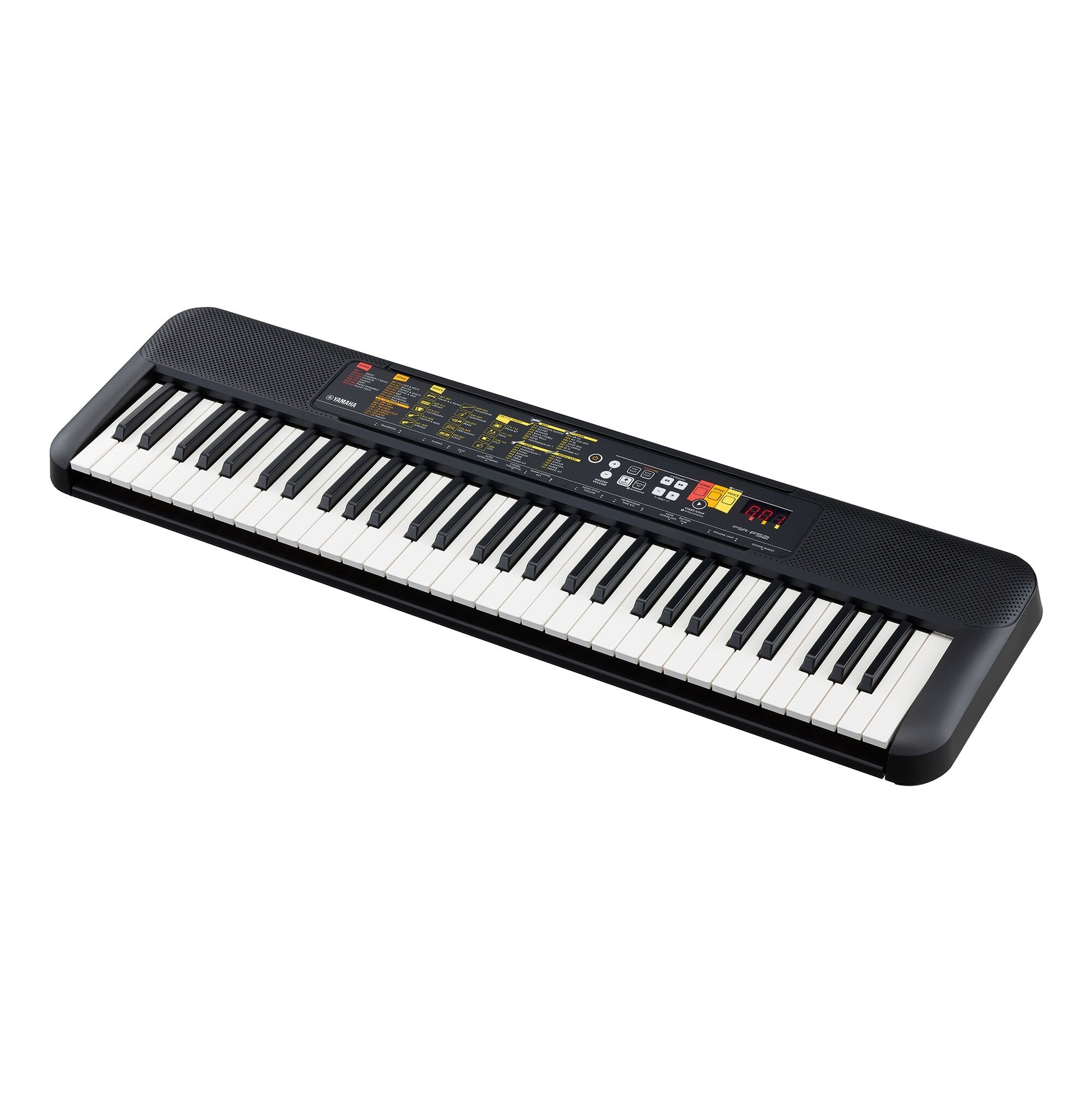 Yamaha PSR-F52 Black electronic keyboard with white keys on a white background