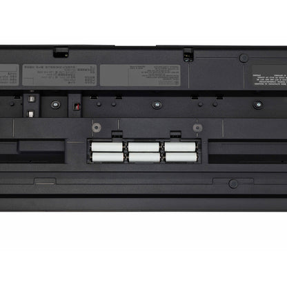 Yamaha PSR-F52 Back view of a electronic device with connectors and labels on a white background