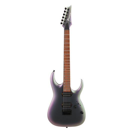Ibanez RGA42EX guitar with a gradient purple and Grey finish on a white background