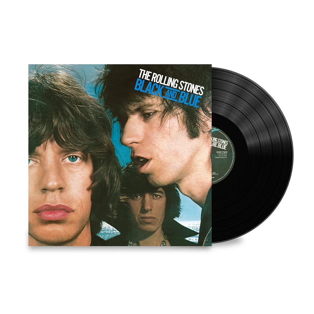 The Rolling Stones - Black and Blue Vinyl record with 'The Rolling Stones Black and Blue' cover featuring band members' faces.