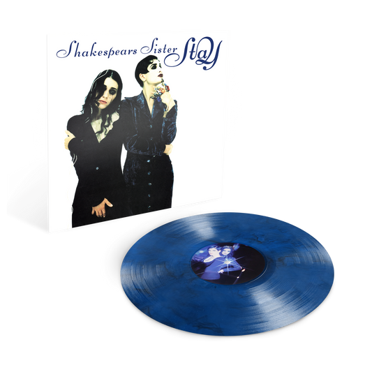 Shakespears Sister - Stay Blue vinyl record with a cover featuring two people and the text 'Shakespeare's Sister Stay' on a white background.