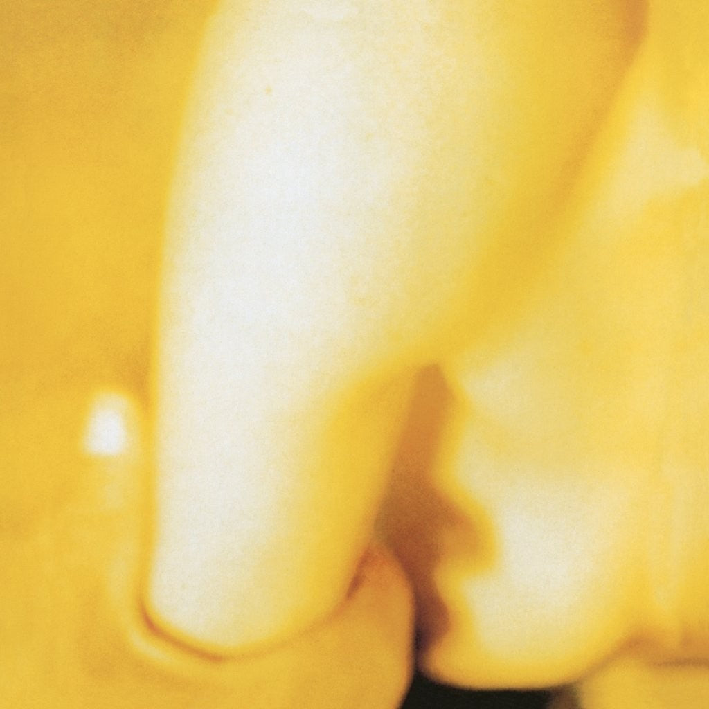 Smashing Pumpkins - Pisces Iscariot Vinyl A close-up, abstract photograph with a strong warm yellow and orange color cast, showing soft-focus shapes and a dark shadowed area near the lower center.