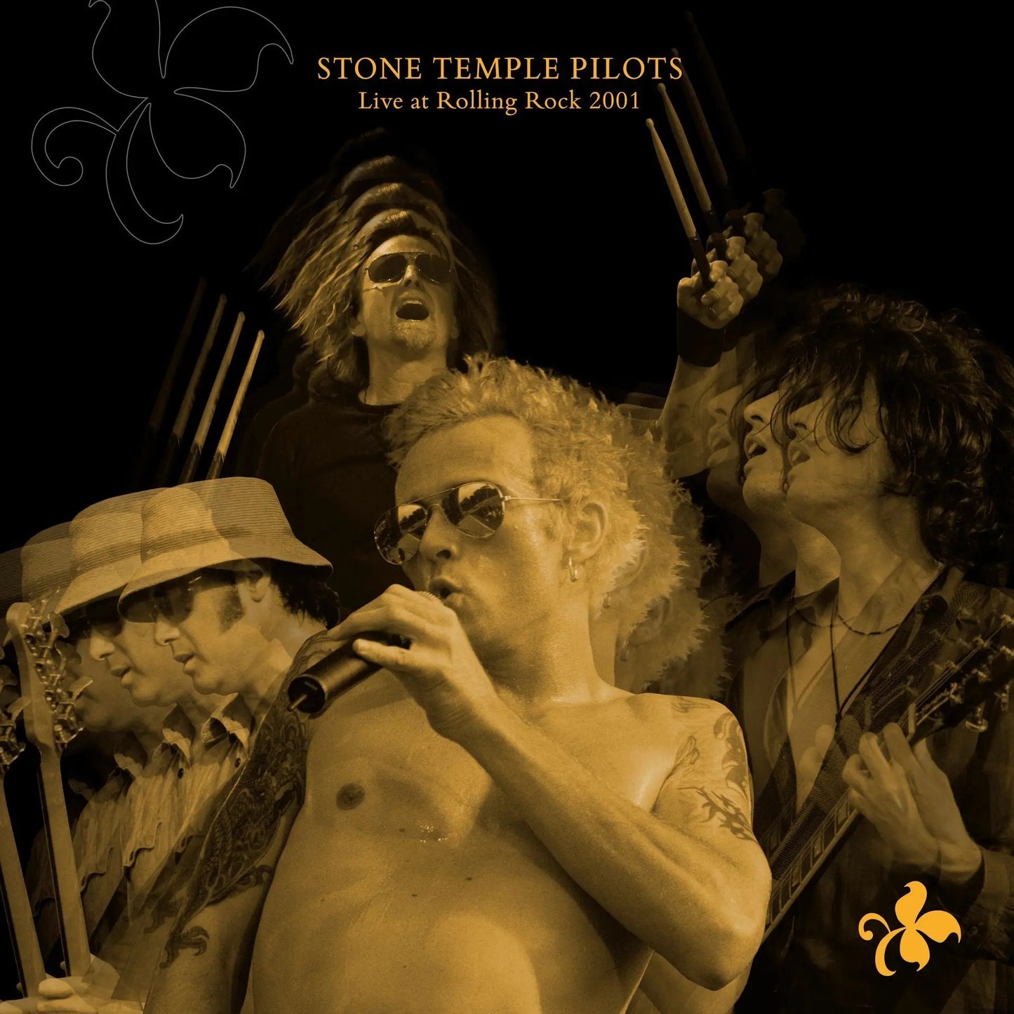 Stone Temple Pilots - Live At Rolling Rock 2001 Vinyl RSD26 Black and white image of a band performing with text 'Stone Temple Pilots Live at Rolling Rock 2001'.