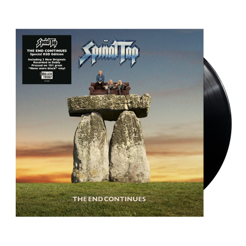 Spinal Tap - The End Continues Vinyl record with a stone monument design on the cover, featuring the band 'Spiral Tiger'.