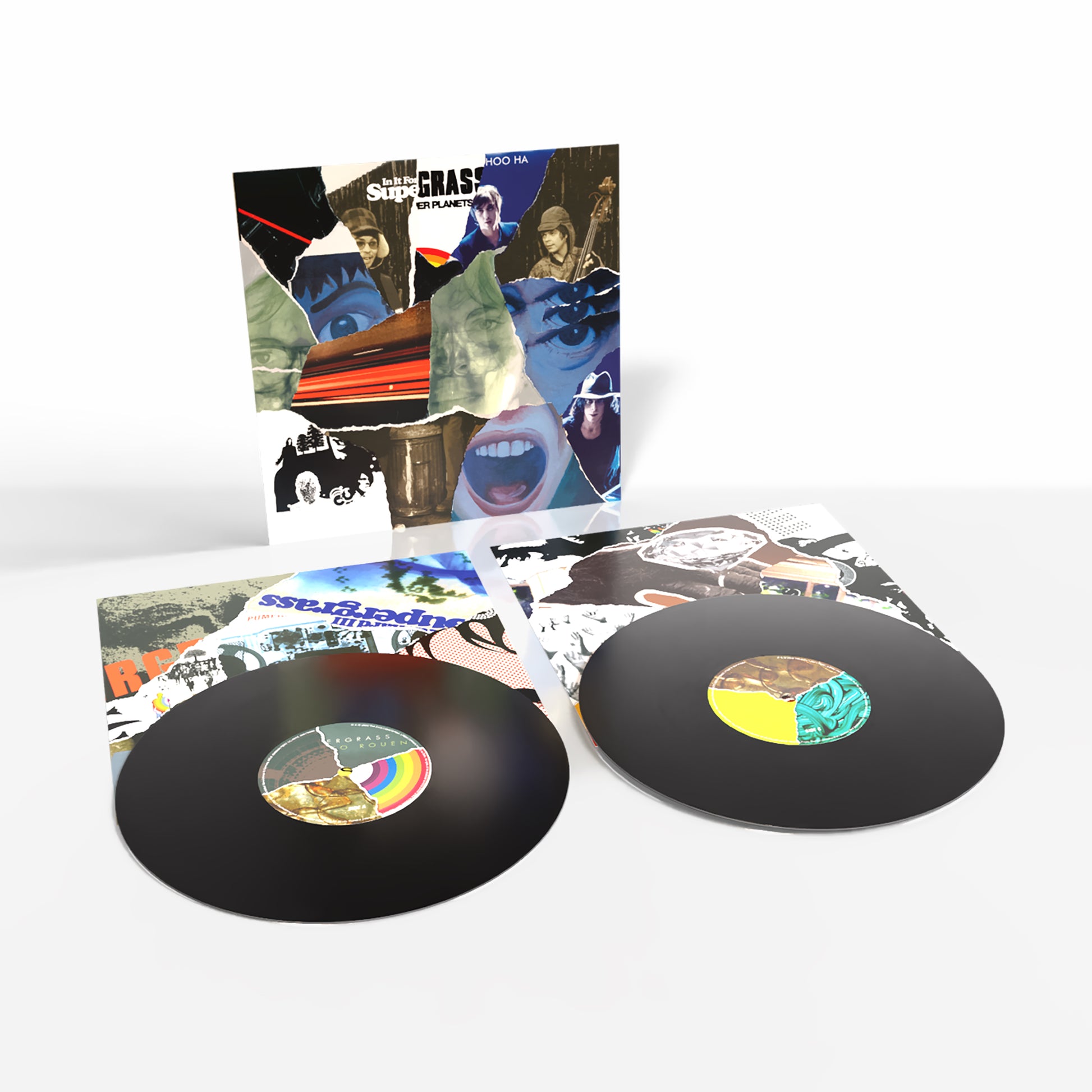 Supergrass - The Strange Ones Vinyl records with colorful covers on a white background