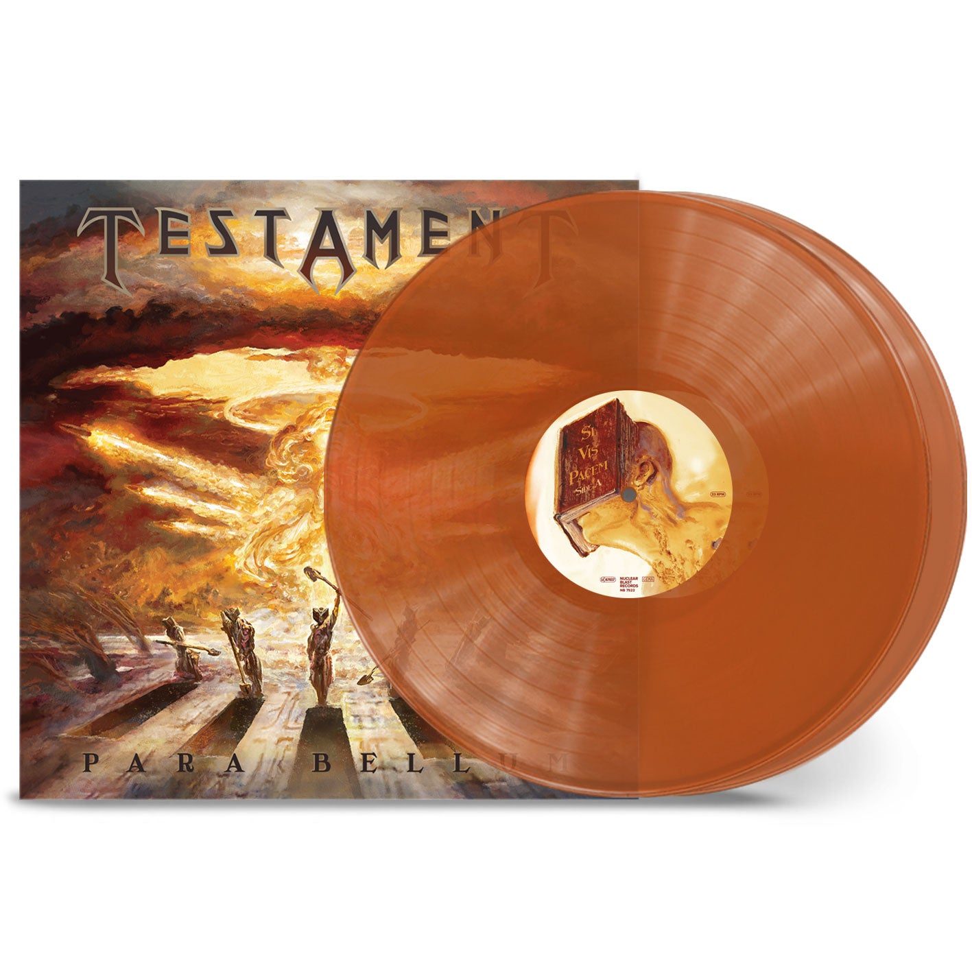 Testament - Para Bellum (Transparent Orange) Vinyl record with cover featuring 'Testament' album art on a white background