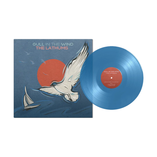 The Lathums - Gull In The Wind (Blue) Vinyl RSD26 Vinyl record and cover with a blue disc and 'Gull in the Wind' design on a white background
