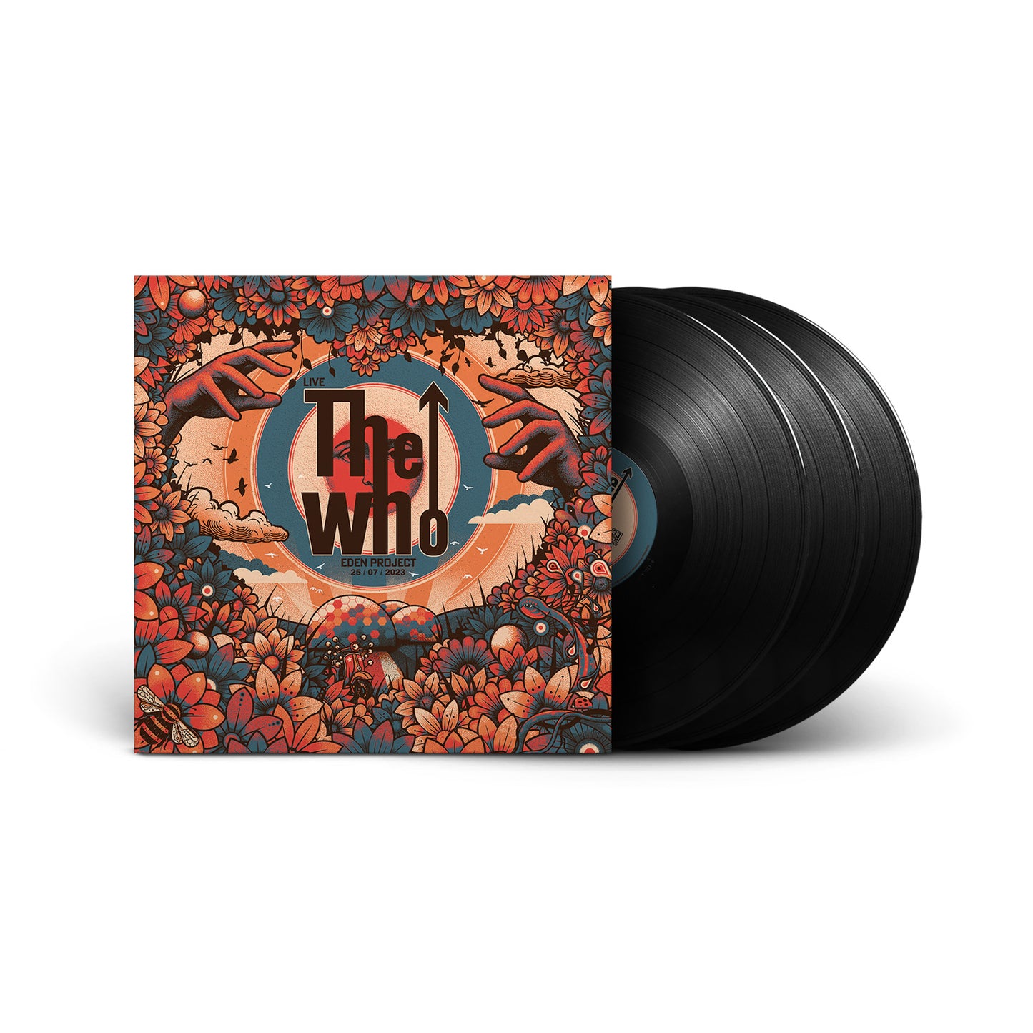 The Who - Live At Eden Project 25/07/2023 Vinyl Vinyl records with a colorful 'The Who' cover on a white background